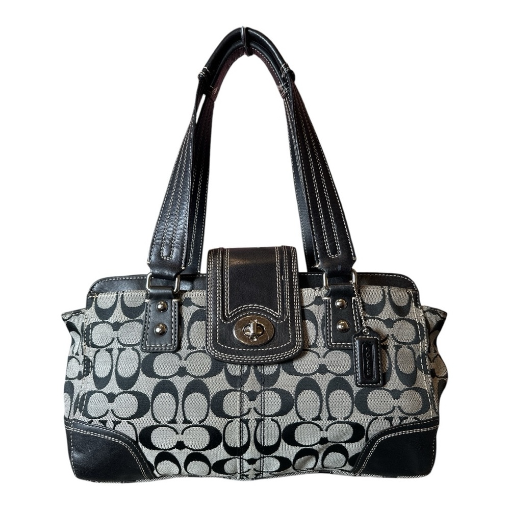 Coach Black and Gray Signature Canvas Shoulder Bag